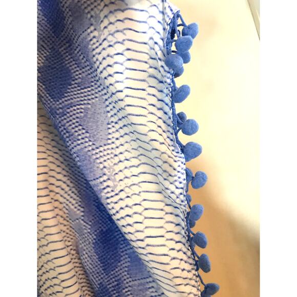 Buddy Love Snake Print Maxi Caftan M Blue White Pom Pom Trim - Picture 5 of 8